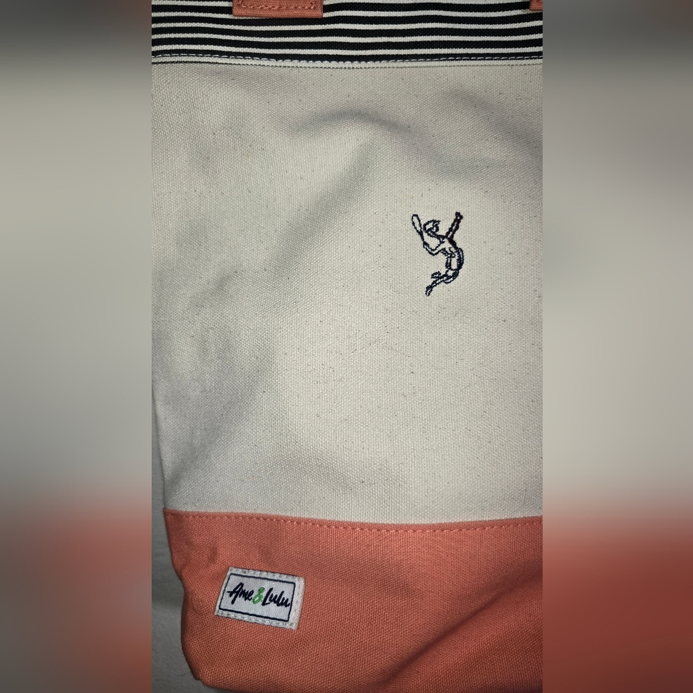 Ame & Lulu Preppy Canvas Tennis Tote Bag Pickleball Country Club - Picture 2 of 5